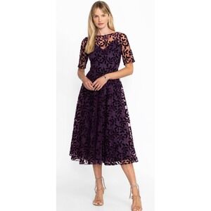 Johnny Was Purple Flower Storm Mesh  Flirty Dress R35724-9 Size 18 Retail $598